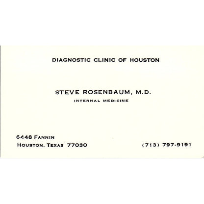 Steve Rosenbaum Internal Medicine Houston Texas Vintage Business Card SB4-B1