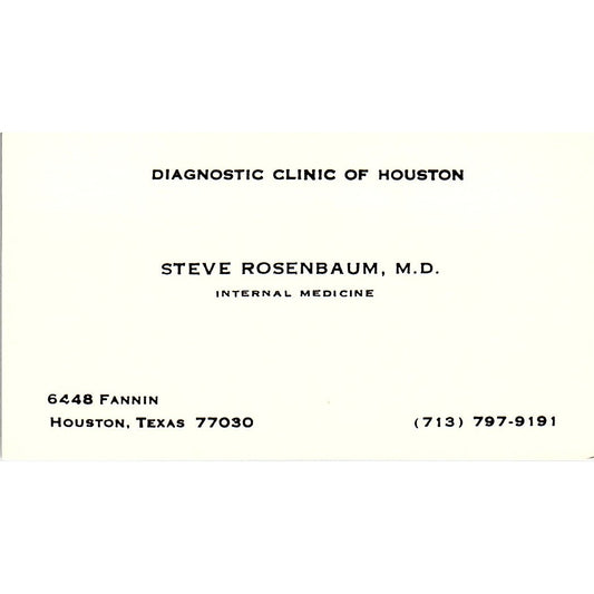 Steve Rosenbaum Internal Medicine Houston Texas Vintage Business Card SB4-B1