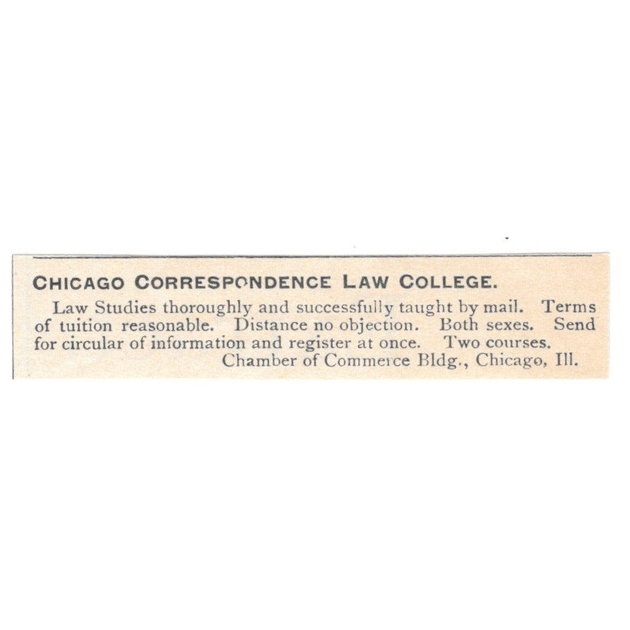 Chicago Correspondence Law College Chicago IL 1892 Magazine Ad AB6-S6