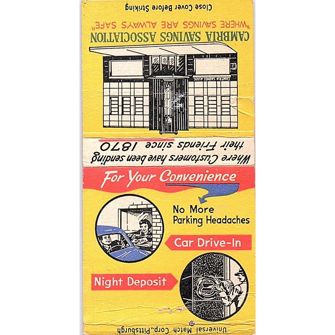Cambria Savings Association Johnstown PA Vintage Matchbook Cover SC7-Y3
