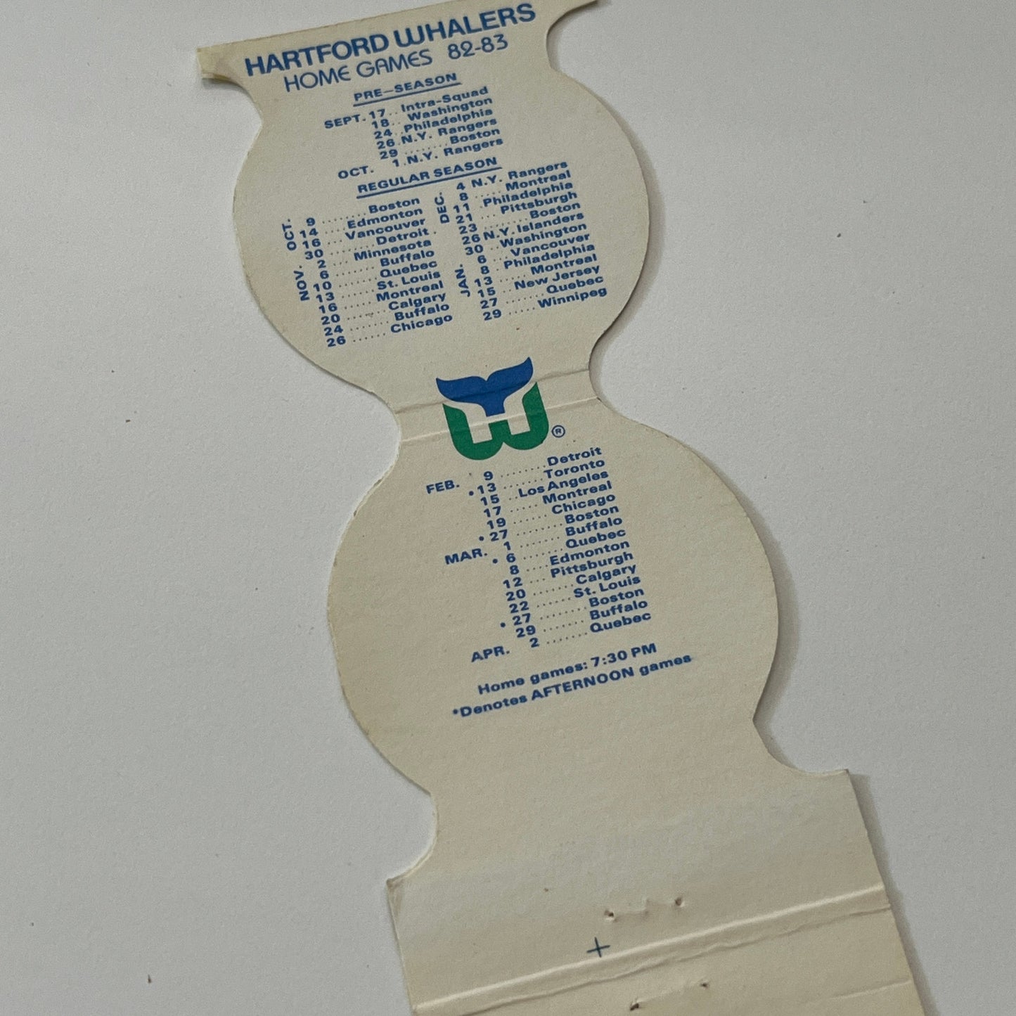 1982-83 Hartford Whalers Hockey Schedule Vintage Matchbook Cover TB6-MB1-14
