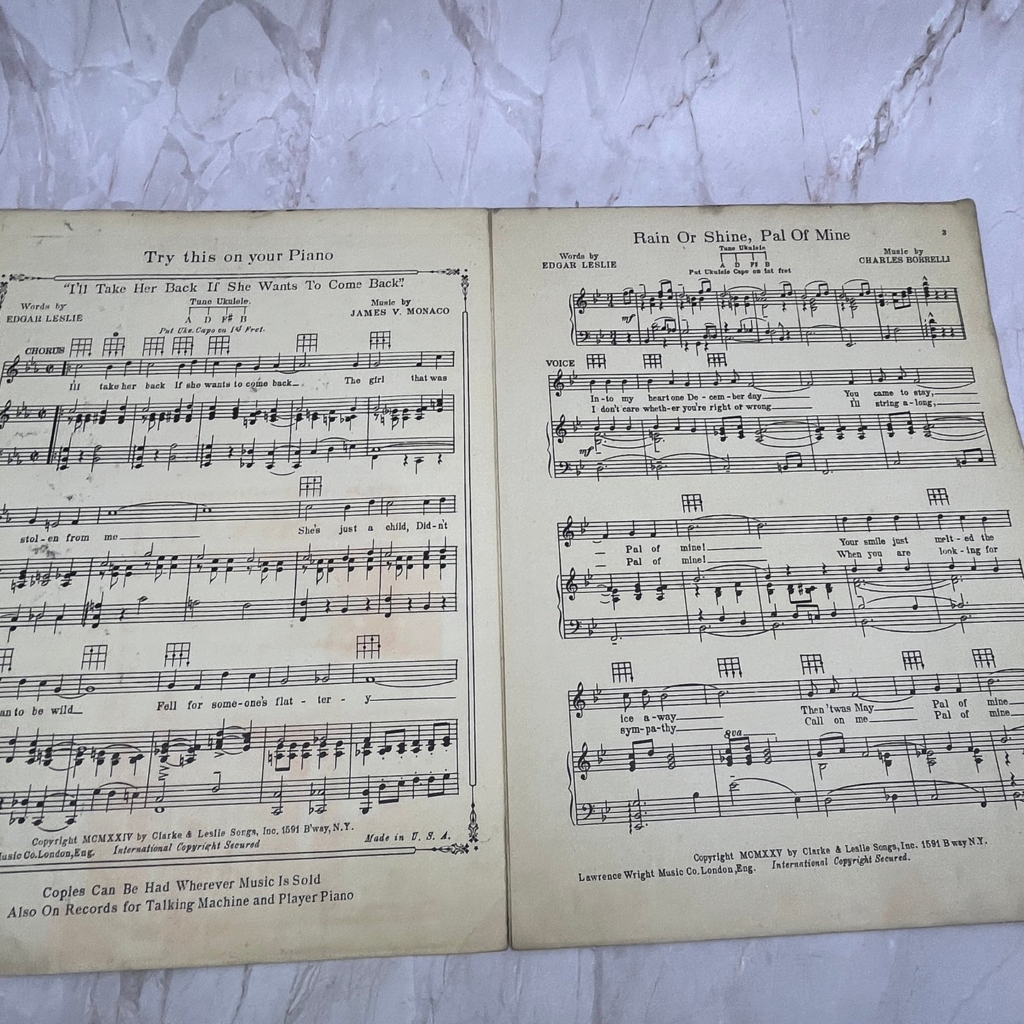 Rain or Shine, Pal of Mine Edgar Leslie Charles Borrelli Antique Sheet Music Ti5