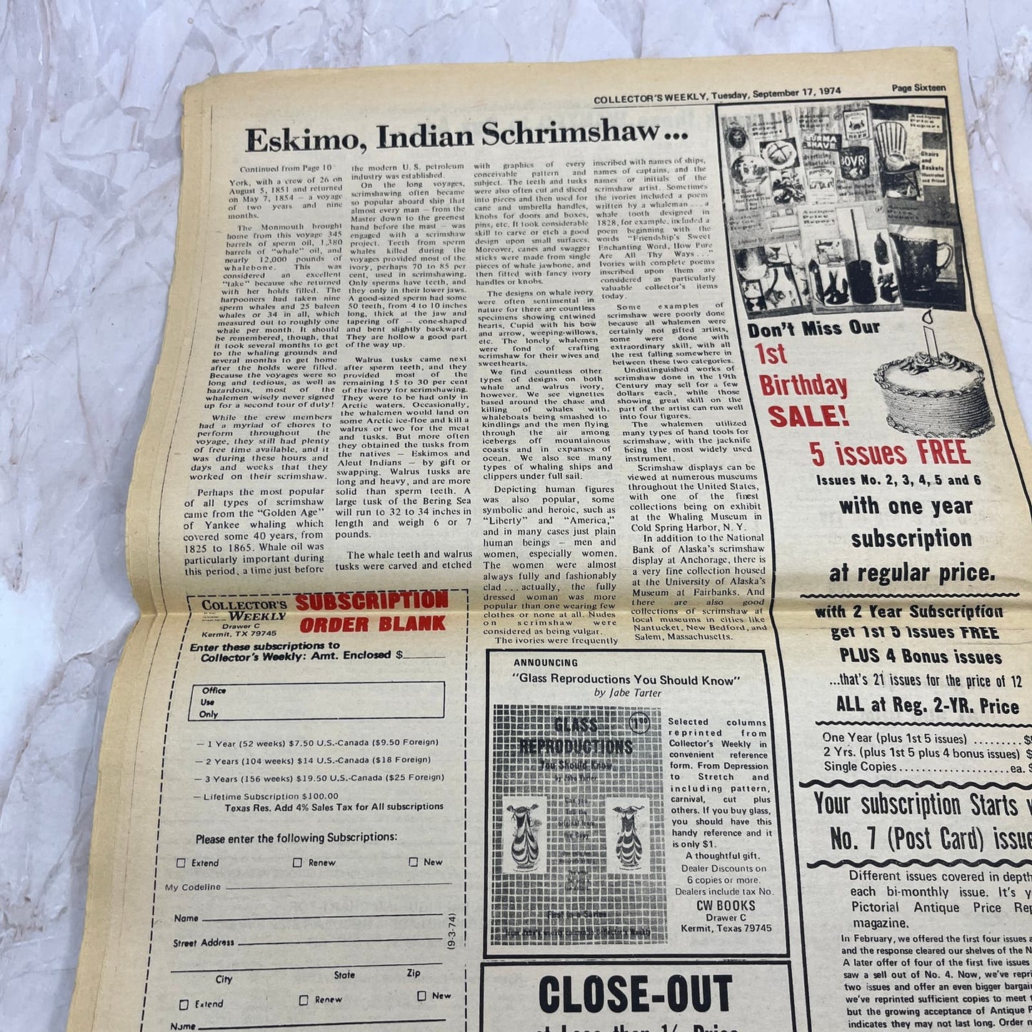 1974 Sep 17 - Collector's Weekly Newspaper - Indian Beads Help Date Items M18
