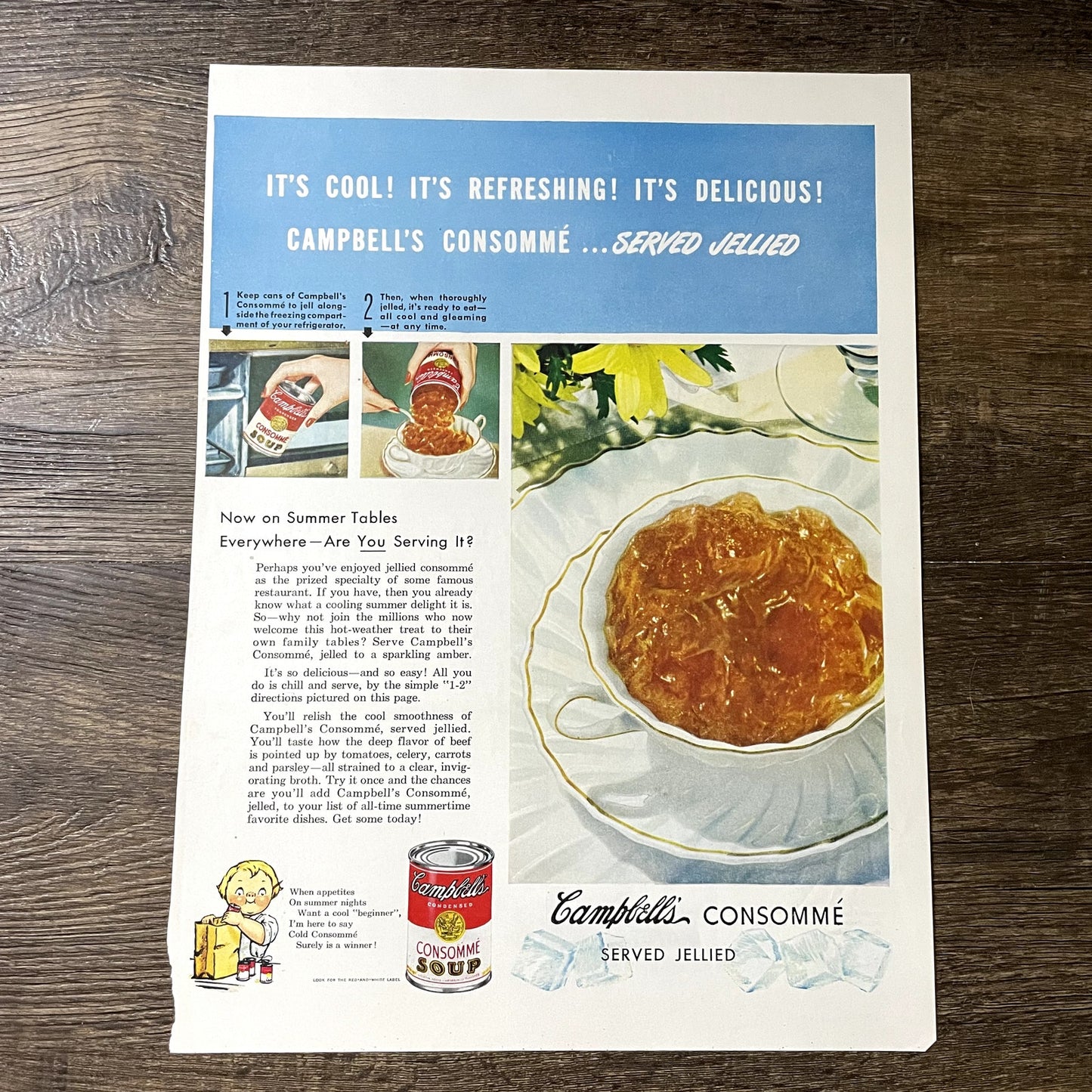 Campbell's Consommé Served Jellied Vintage Magazine Ad 10x13 V11