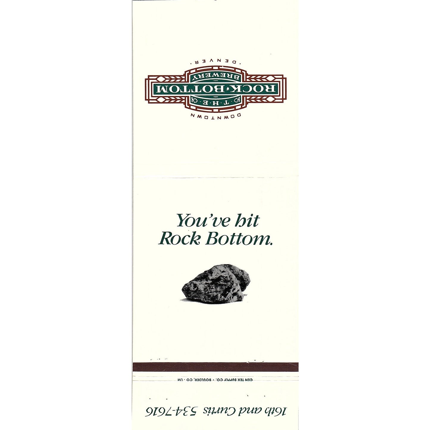 The Rock Bottom Brewery Denver CO Jumbo Vintage Matchbook SA6-MB2-10