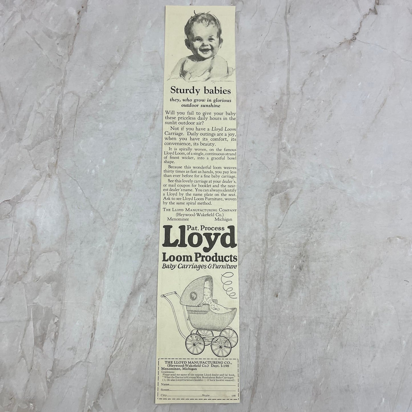 Lloyd Loom Products Baby Carriages & Furniture Menominee MI 1924 Ad FL6-11
