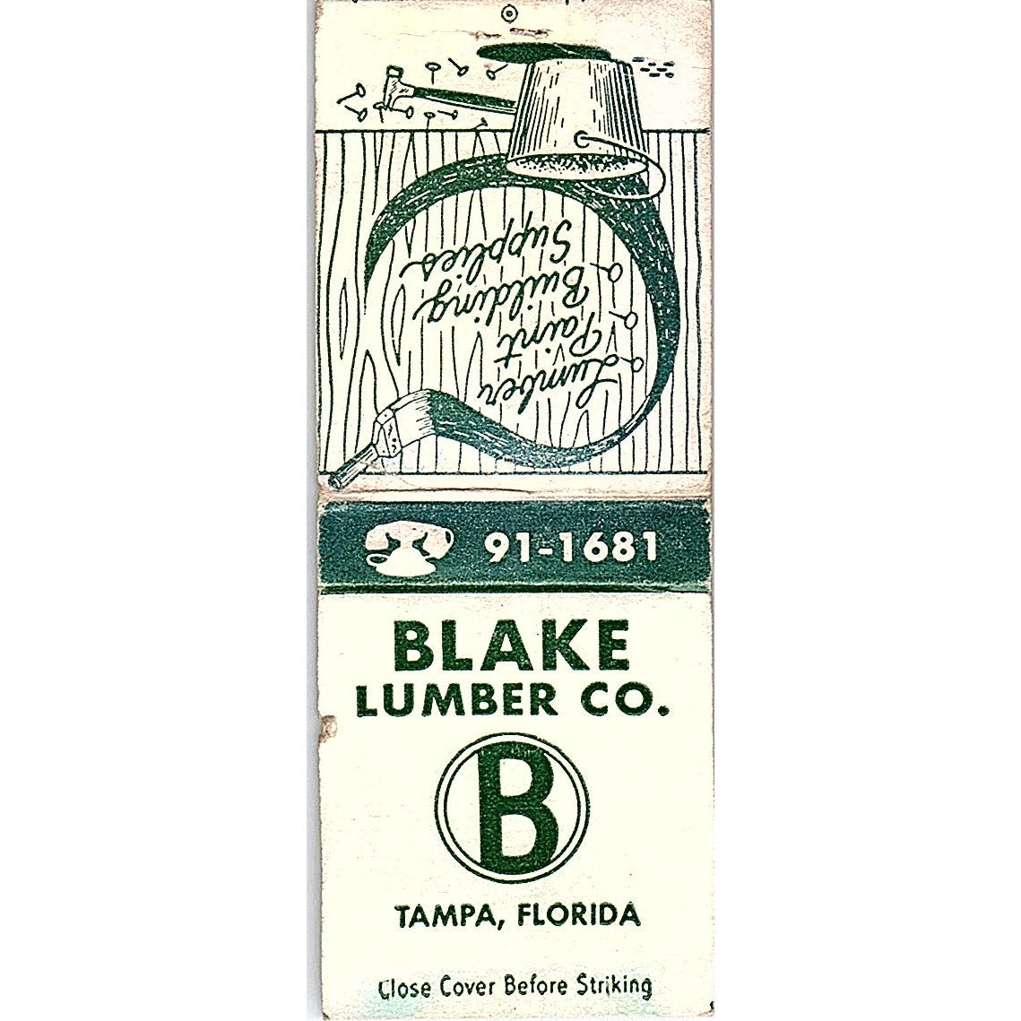 Blake Lumber Co Tampa Florida Vintage Matchbook Cover SF3-Y5