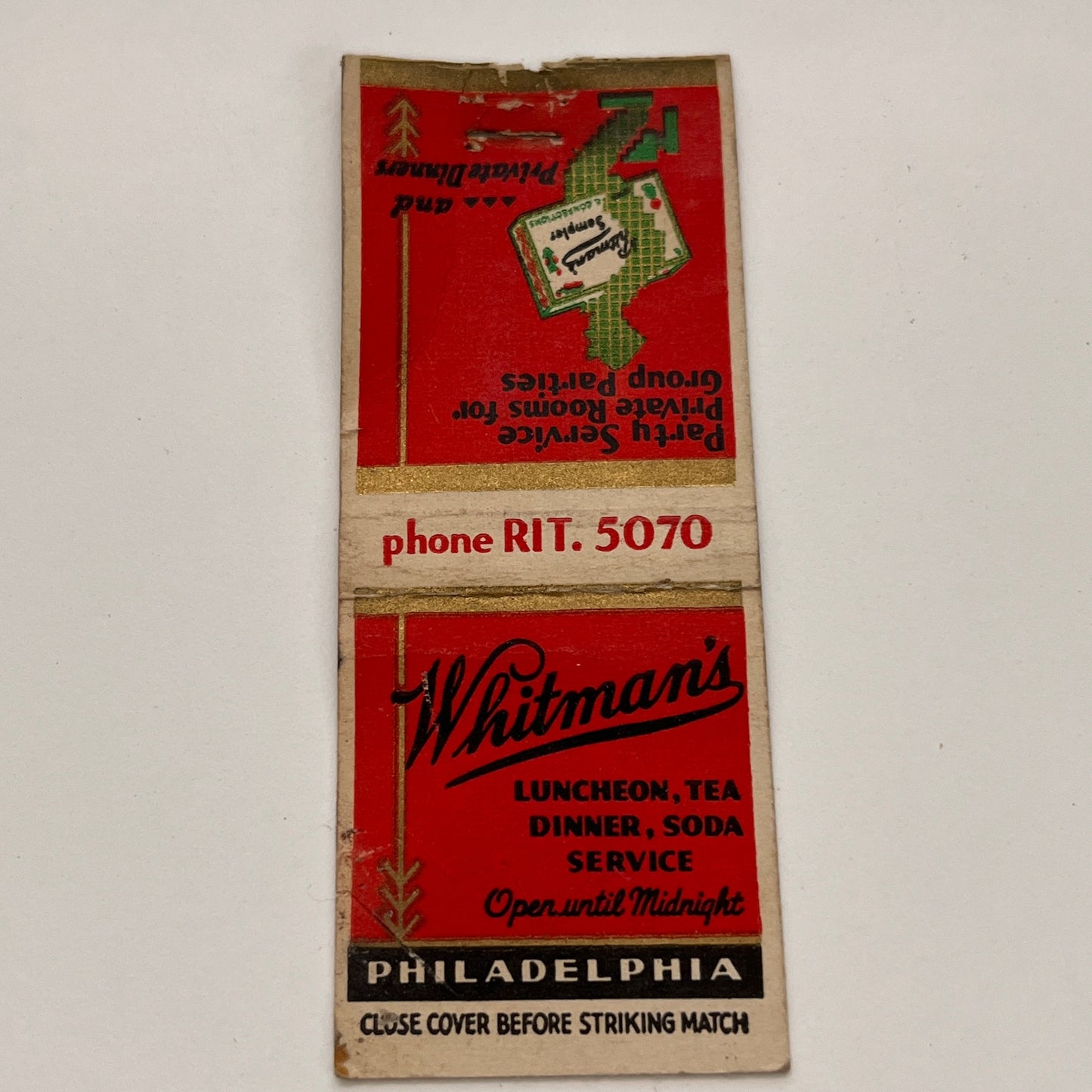 Whitman's Restaurant Philadelphia PA Vintage Matchbook TB6-MB2-15