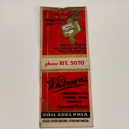 Whitman's Restaurant Philadelphia PA Vintage Matchbook TB6-MB2-15