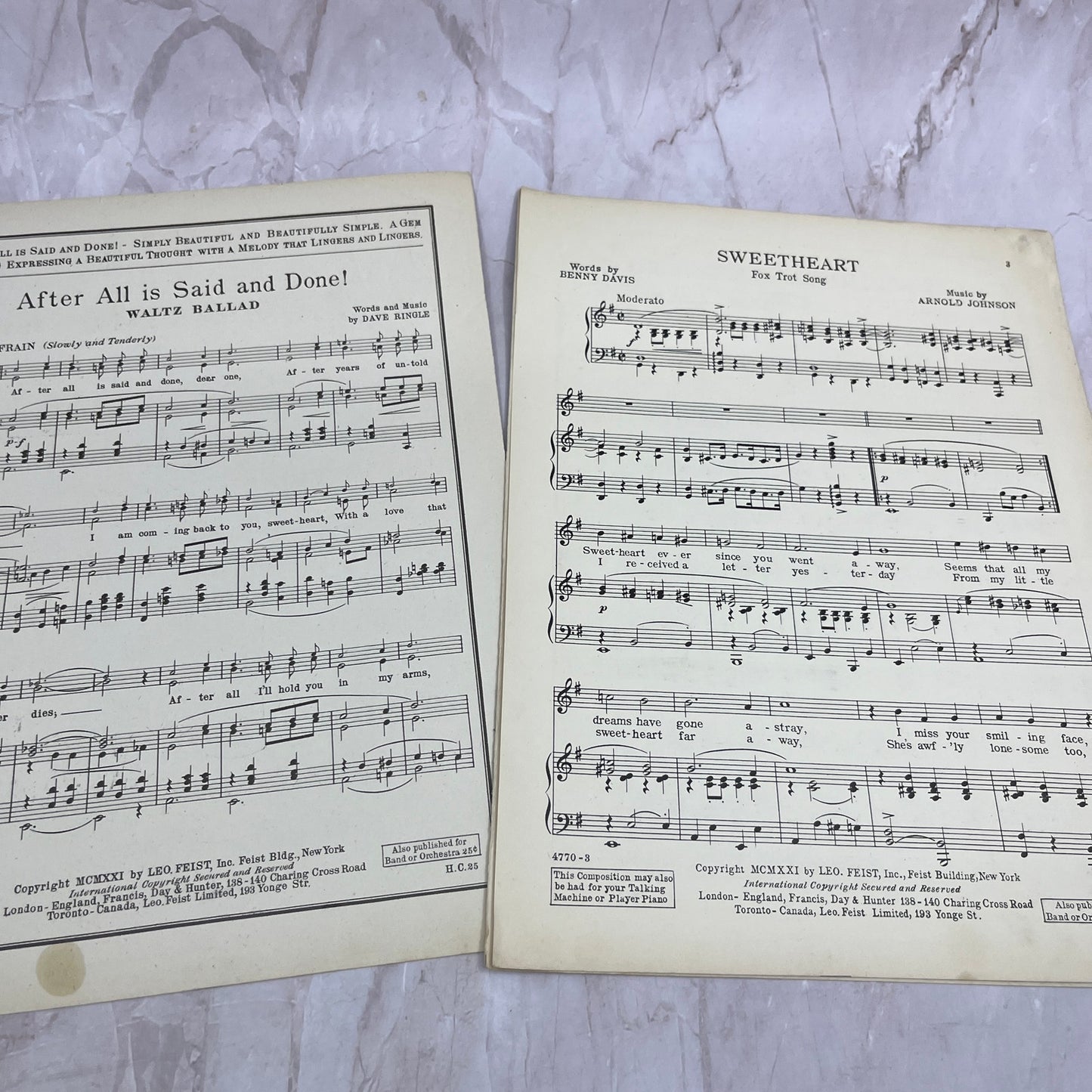 1921 Sweetheart Foxtrot Ballad Benny Davis Arnold Johnson Sheet Music Ti5