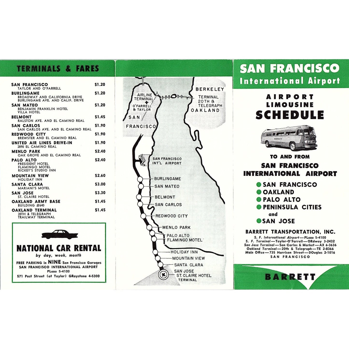 1950s San Francisco International Airport Limousine Schedule Barrett AF9-H2