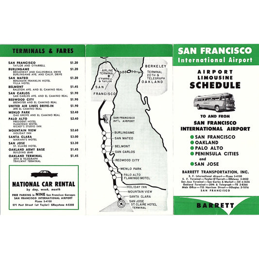 1950s San Francisco International Airport Limousine Schedule Barrett AF9-H2