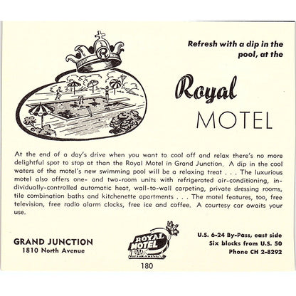 Prospector Motel, Royal Motel Grand Junction CO 1958 Ad AG1-H2