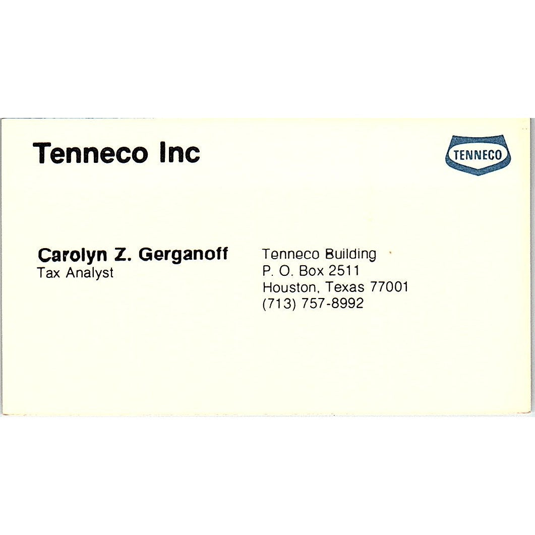 Tenneco Inc. Carolyn Z. Gerganoff Houston Texas Vintage Business Card SB4-B7