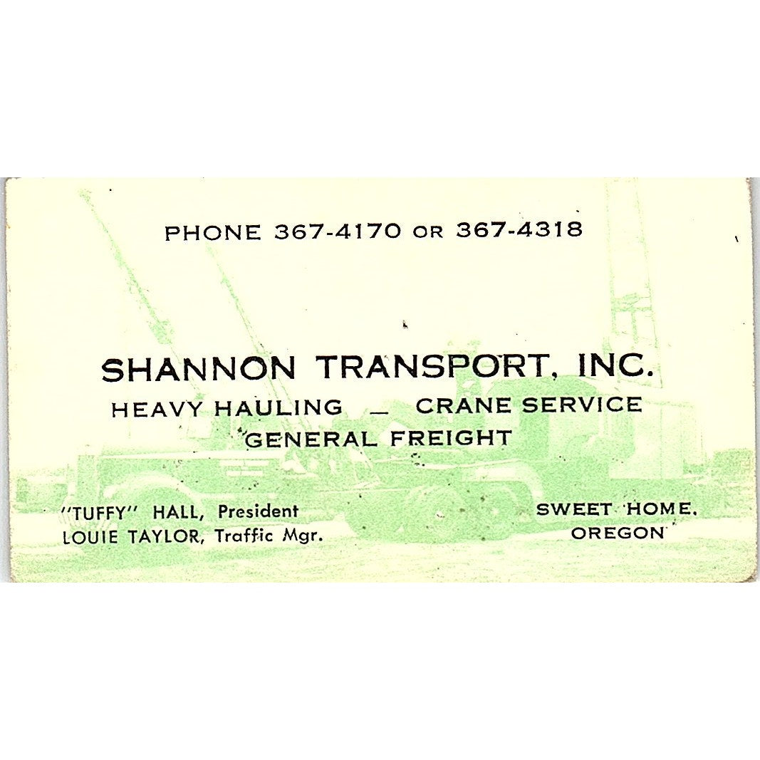 Sannon Transport Tuffy Hall Louie Taylor Sweet Home Oregon Business Card SB4-B4
