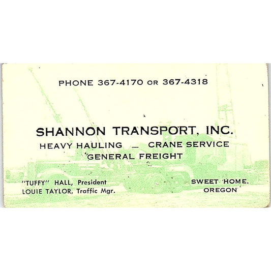 Sannon Transport Tuffy Hall Louie Taylor Sweet Home Oregon Business Card SB4-B4
