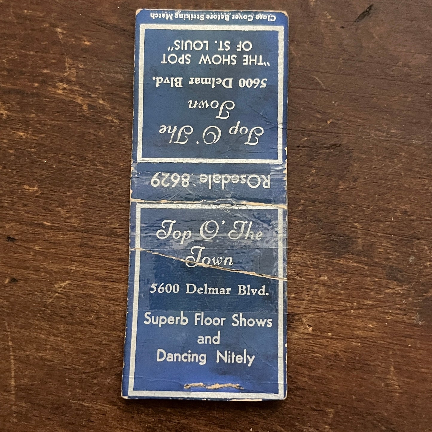 Top O' The Town Floor Shows & Dancing St Louis MO Vintage Matchbook Cover SC7-Y5