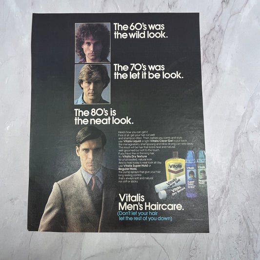 Vitalis Men's Hair Care -The 80's is Neat Look 1984 Ad V14-7