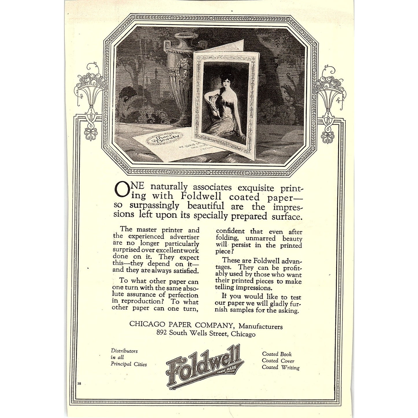 Foldwell Coated Paper Chicago Paper Company c1920 Ad AF8-9