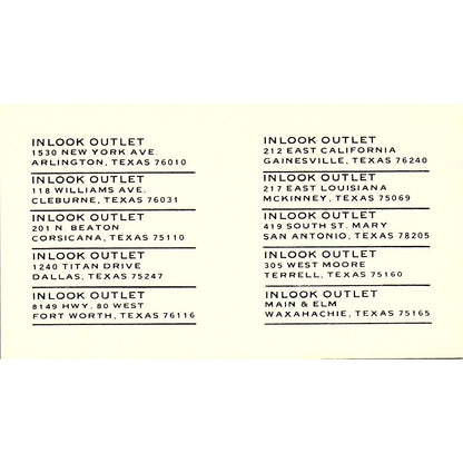The Inlook Outlet of Houston Ladies Clothes TX Vintage Business Card SE5-B5
