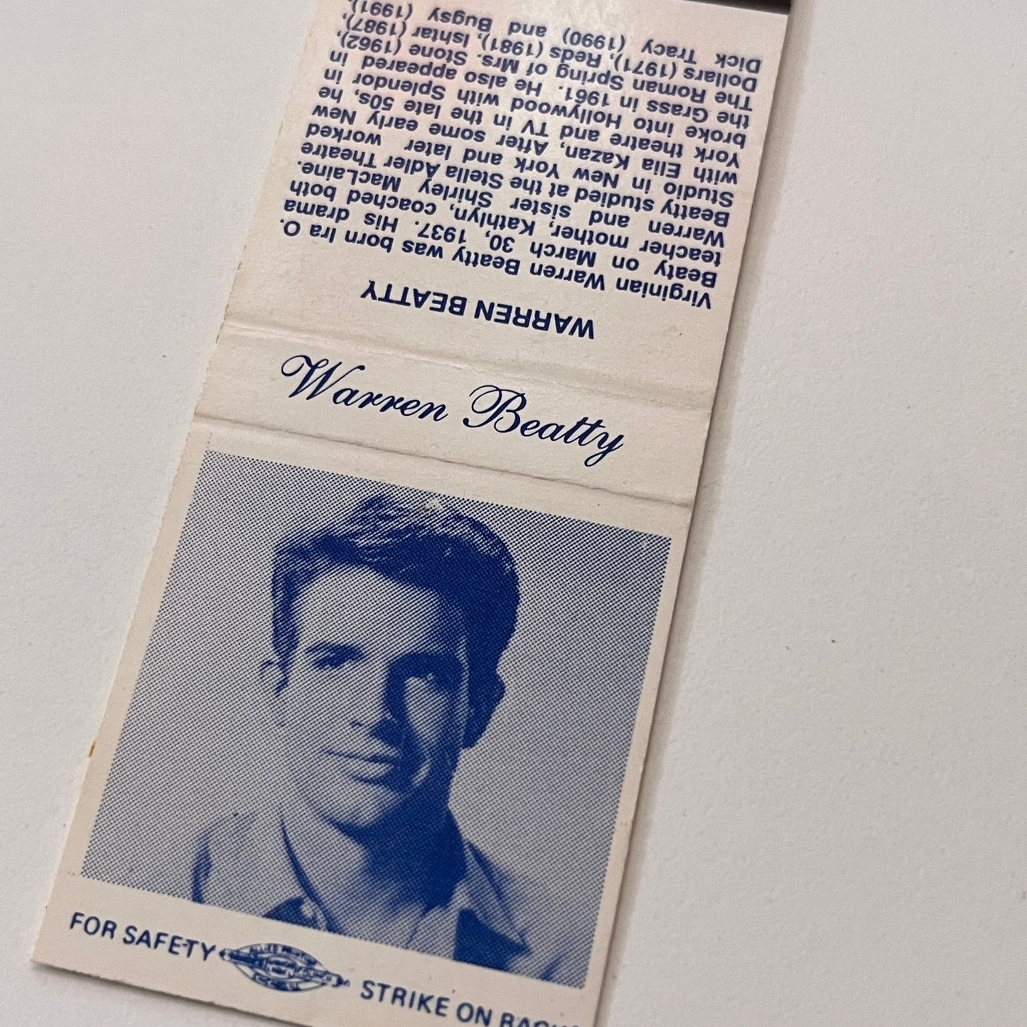 Warren Beatty Bio Vintage Matchbook Cover TB6-MB2-1