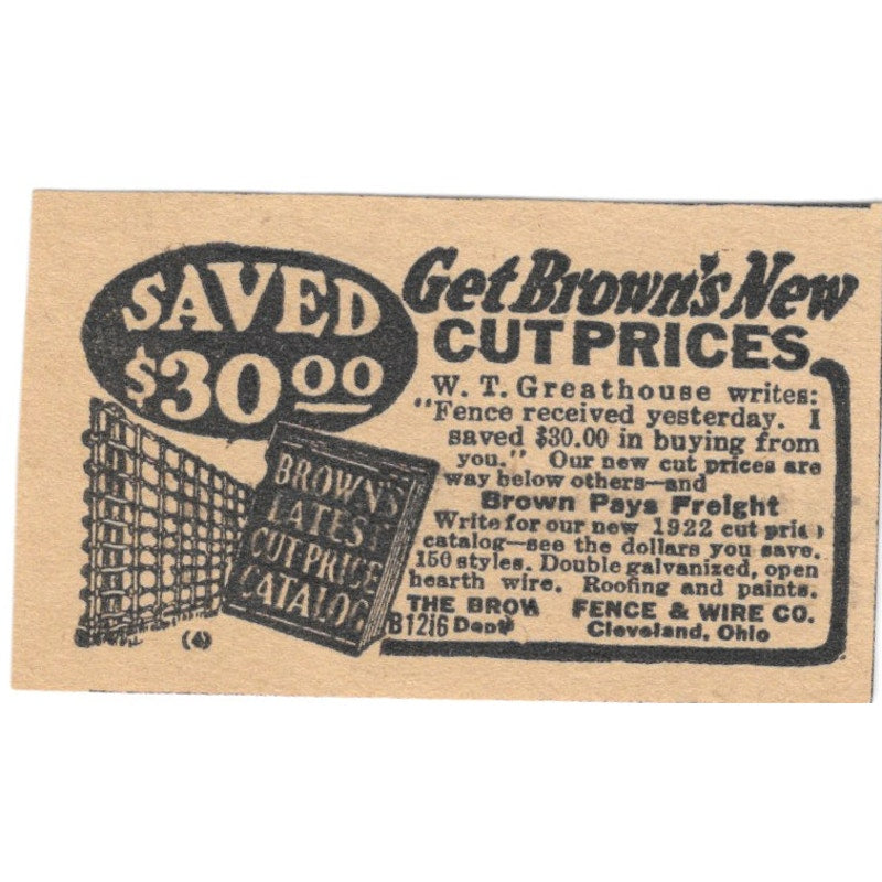 The Brown Fence & Wire Co Cleveland Ohio 1922 Magazine Ad AF2-T6