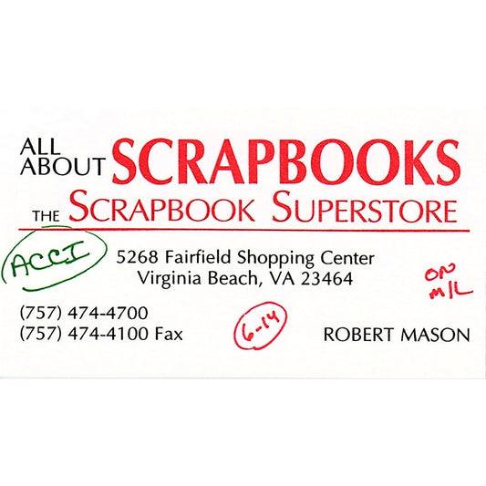 All About Scrapbooks Robert Mason Virginia Beach VA Vintage Business Card SC9-B8