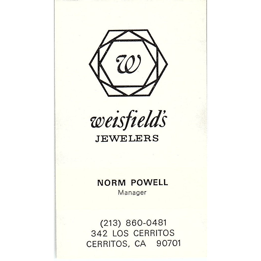 Weisfield's Jewelers Norm Powell Cerritos CA Vintage Business Card SB4-B1