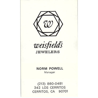 Weisfield's Jewelers Norm Powell Cerritos CA Vintage Business Card SB4-B1