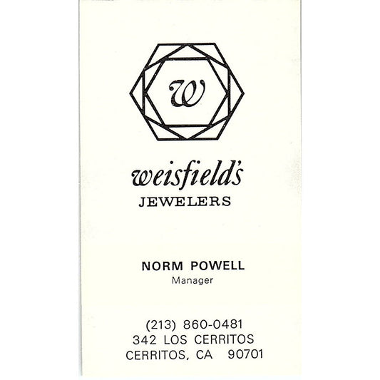 Weisfield's Jewelers Norm Powell Cerritos CA Vintage Business Card SB4-B1