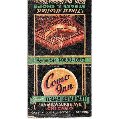 Como Inn Italian Restaurant Chicago Vintage Matchbook Cover SC7-Y3