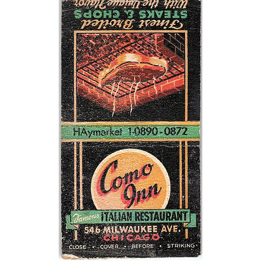 Como Inn Italian Restaurant Chicago Vintage Matchbook Cover SC7-Y3