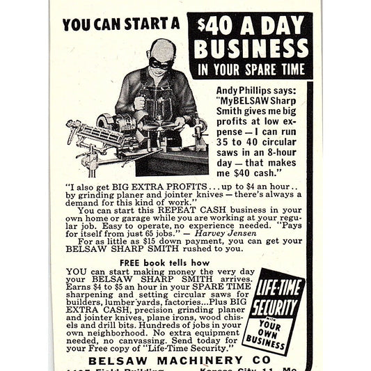 Belsaw Machinery Co Kansas City MO Blade Sharpening Business 1955 Ad AF9-M1