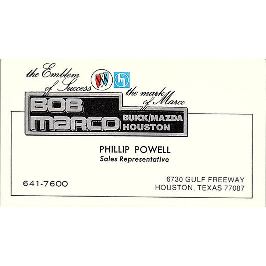 Phillip Powell Bob Marco Buick Mazda Houston Vintage Business Card SD9-B6
