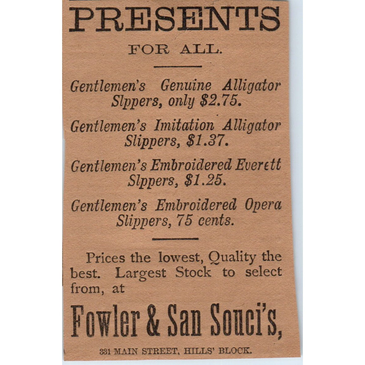 Fowler & San Souci's Clothing Main Street Hartford 1886 Newspaper Ad AF7-E5