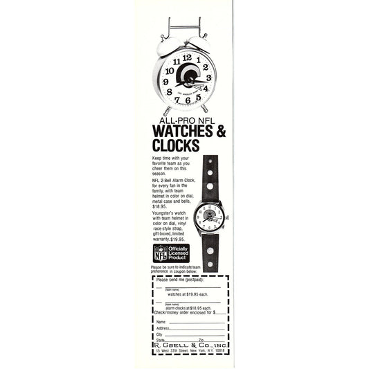 All-Pro NFL Watches & Clocks R. Gsell & Co Inc NY 2.5x10" 1981 Ad AF6-17