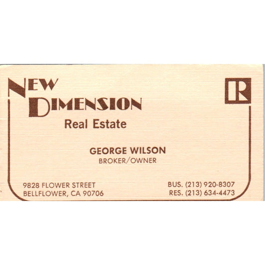 George Wilson New Dimension Real Estate Bellflower CA Vtg Business Card SD8-B2