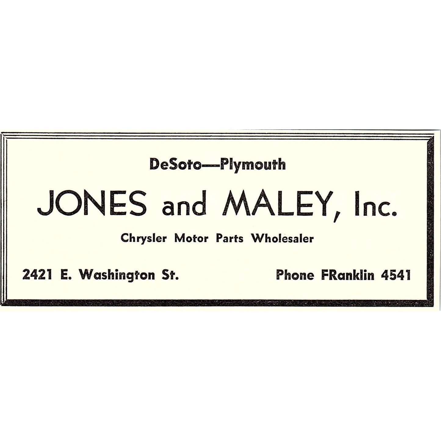 Jones and Maley Inc DeSoto-Plymouth Indianapolis IN 1947 Ad AF6-21