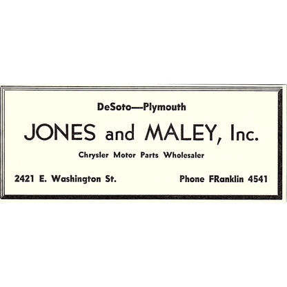 Jones and Maley Inc DeSoto-Plymouth Indianapolis IN 1947 Ad AF6-21