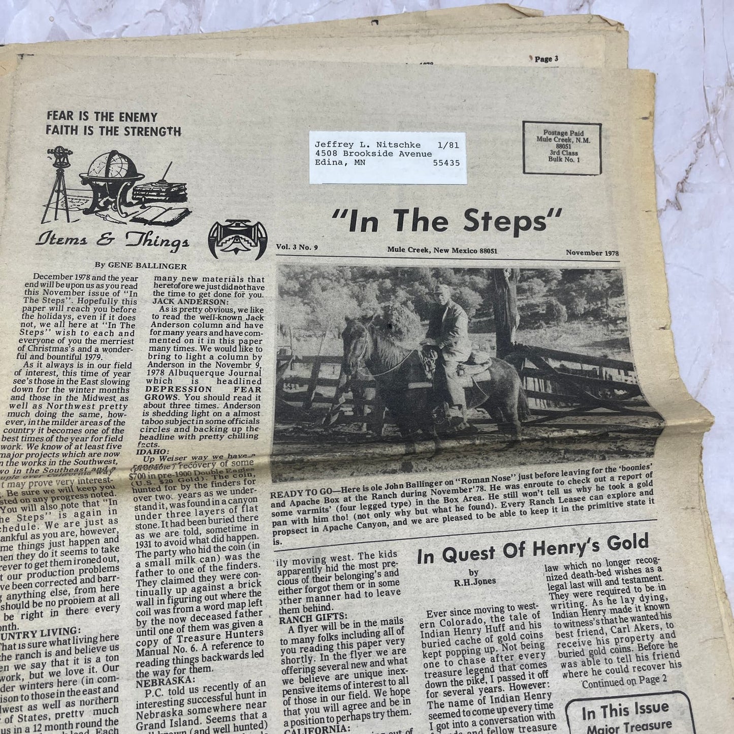 1978 Nov - In the Steps of the Treasure Hunter Newspaper - Mule Creek NM M11