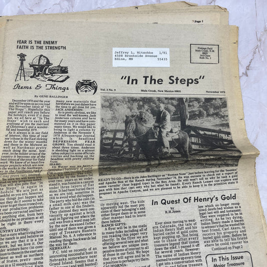 1978 Nov - In the Steps of the Treasure Hunter Newspaper - Mule Creek NM M11