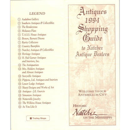 Vintage 1994 Antiques Shopping Guide to Natchez Antique Dealers Brochure H5-5