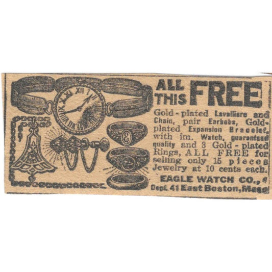 Eagle Watch Co Boston MA Free Watch Offer 1923 Magazine Ad Clip AE1-8