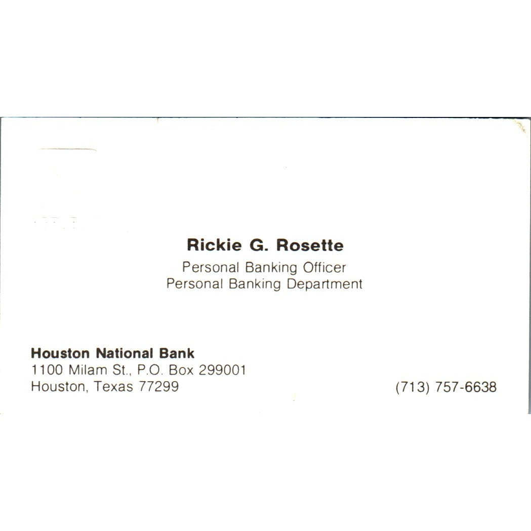 Rickie G Rosette Houston National Bank TX Vintage Business Card SE3-B9
