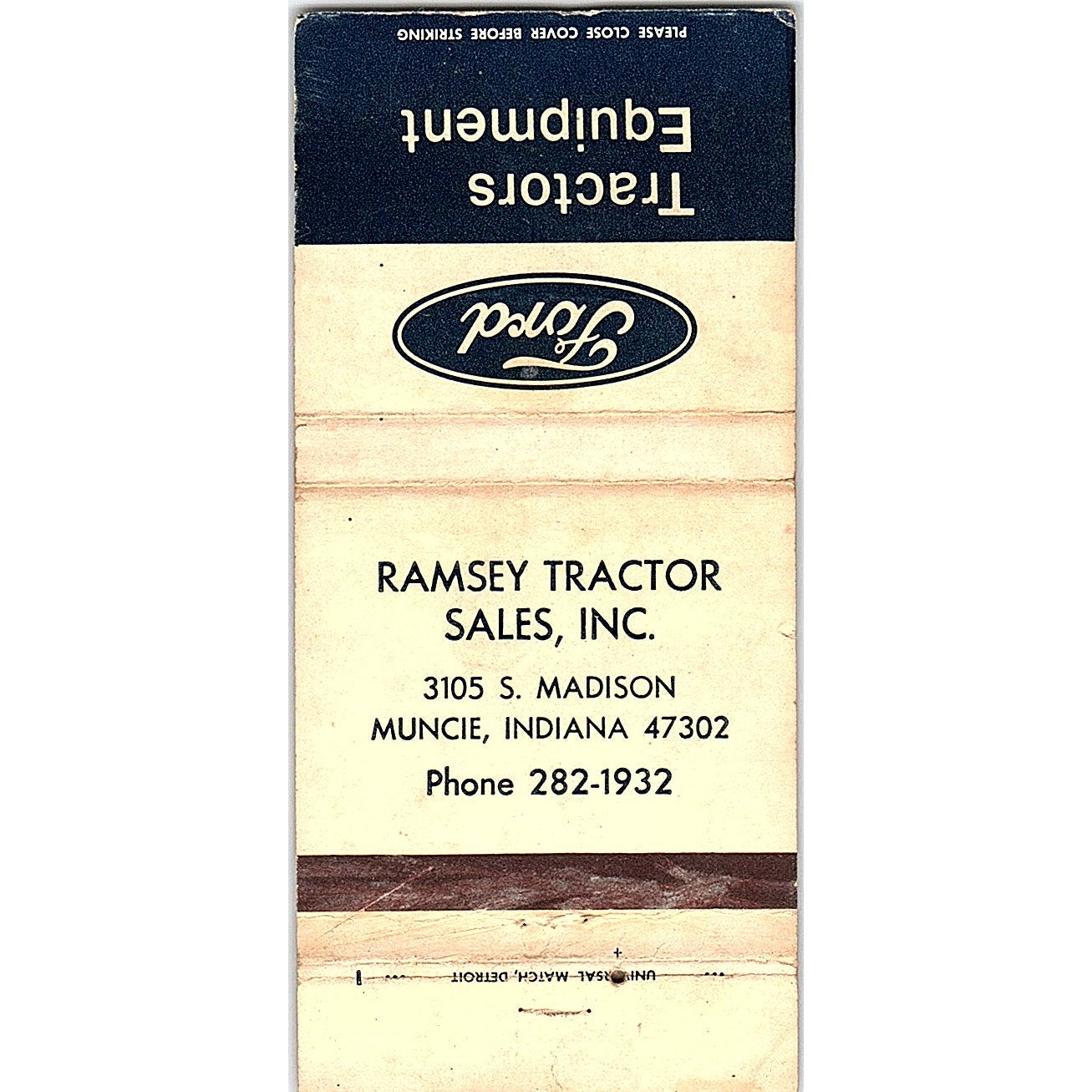 Ramsey Tractor Sales Inc Ford Equipment Muncie IN Vintage Matchbook MM5-8