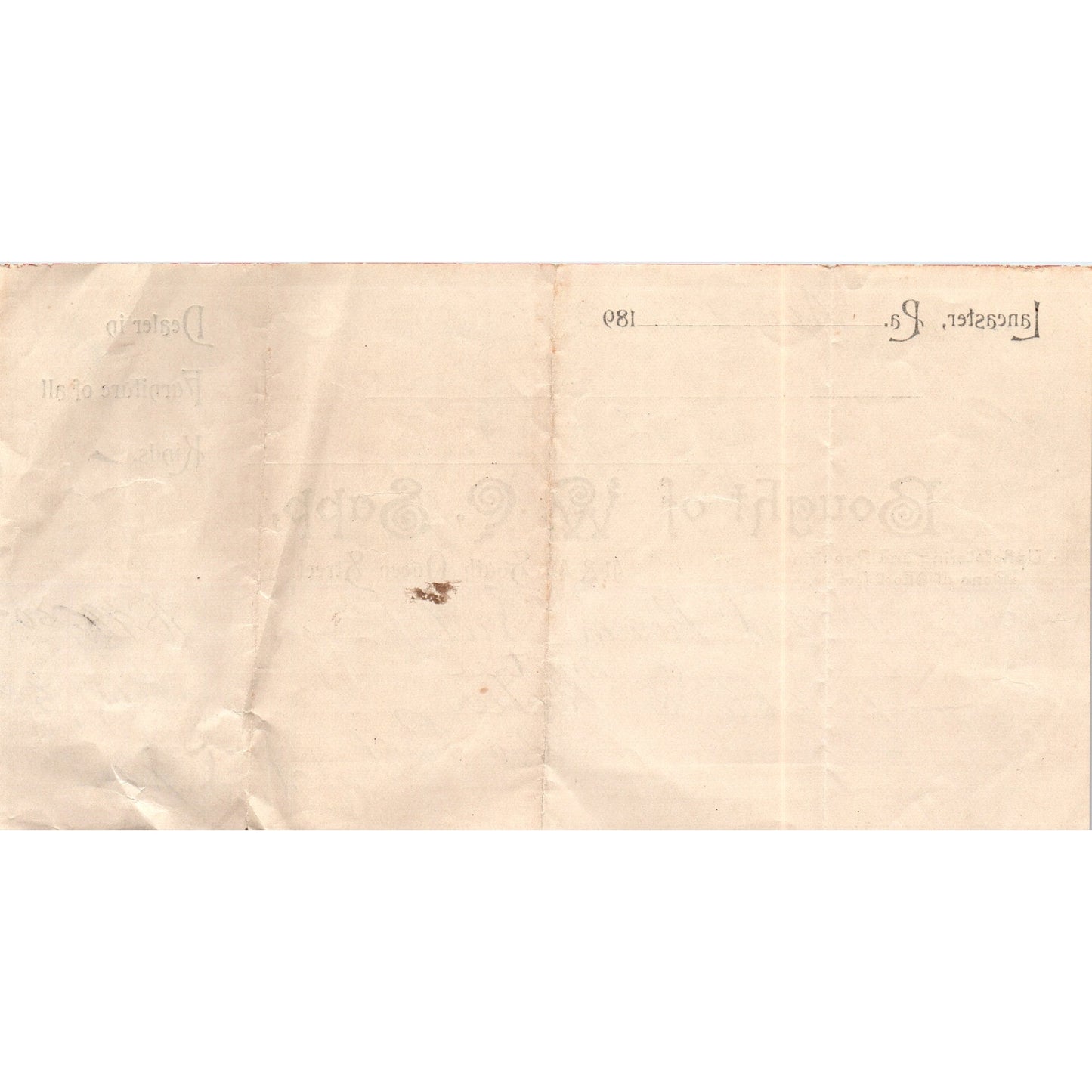 1893 W.C. Sapp Upholstering Lancaster PA J.B. Leman Billhead Letterhead D21