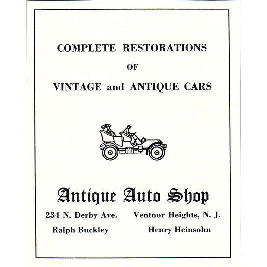 Antique Auto Shop Ralph Buckley Henry Heinsohn Ventnor Heights NJ 1950 Ad AF6-M7