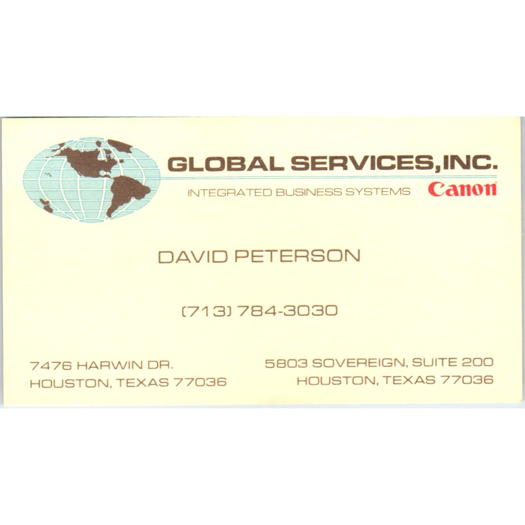 David Peterson Global Services Inc Canon Houston Vintage Business Card SE3-B2