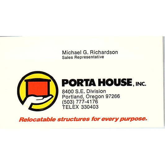 Porta House Michael G. Richardson Portland Oregon Vintage Business Card SB4-B2