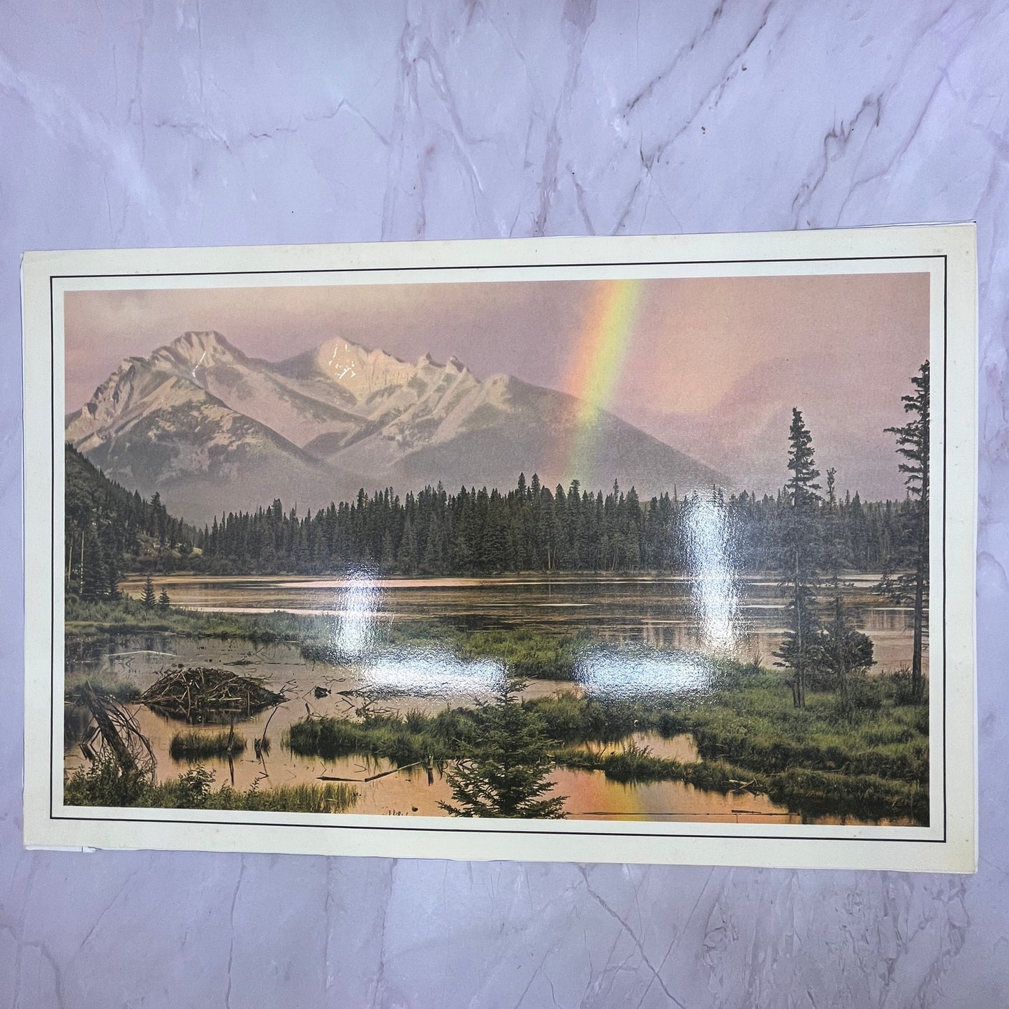Mountain Lake Scene With Rainbow Vintage 11x17" Art Print V21